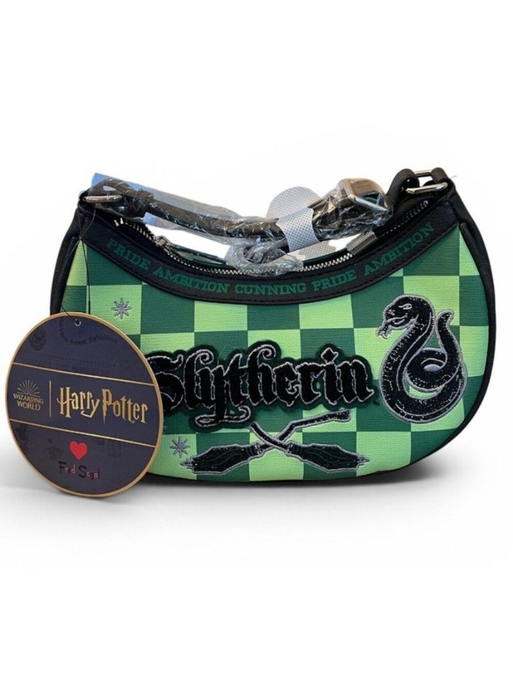 Fred Segal Harry Potter Slytherin Checkered Crescent Crossbody Bag Snake Nwt — image 2 of 5